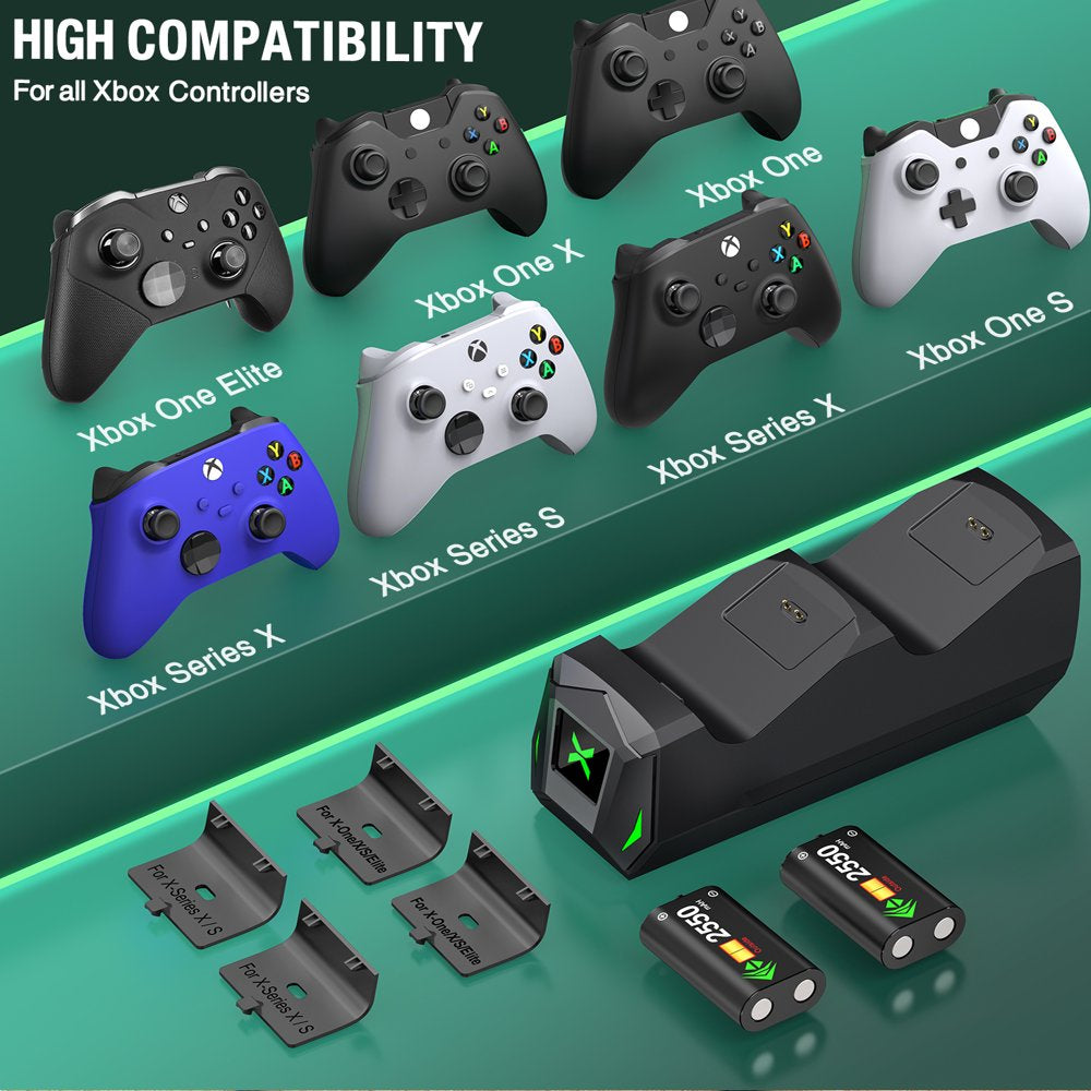 Xbox Controller Charger Station for Xbox Series X Controller, 2 X 2550Mah Rechargeable Battery Pack for Xbox Series S/Xbox One X/One S/Xbox Elite Controller（Not Include Controller）